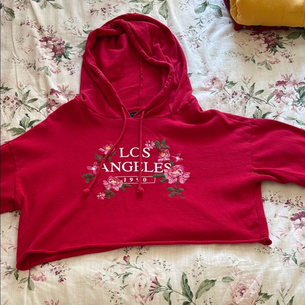 La Hearts Red Crop Top Hoodie